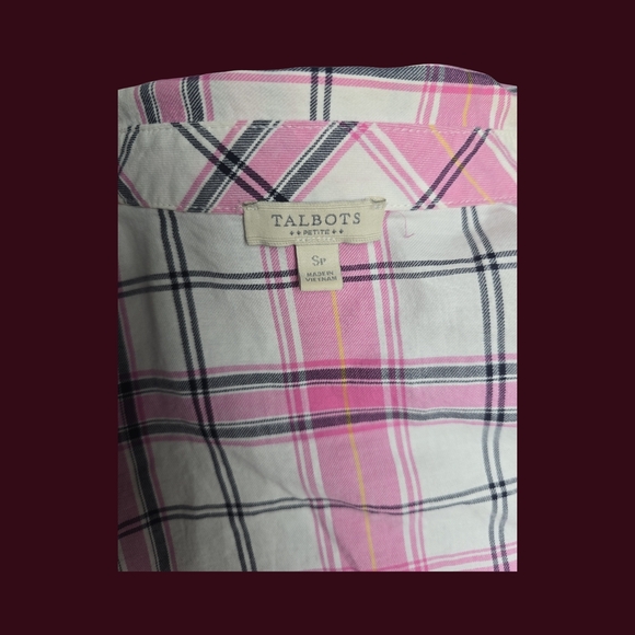Talbots Pink and White Plaid Button Down Shirt - Picture 4 of 5